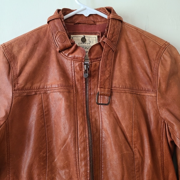 CAMPUS Vintage Genuine Leather Brown Jacket size XS - Picture 2 of 8